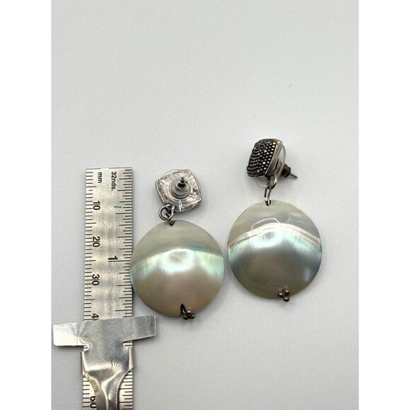 925 Sterling Silver & Mother Of Pearl Dangle Earrings - Picture 7 of 7